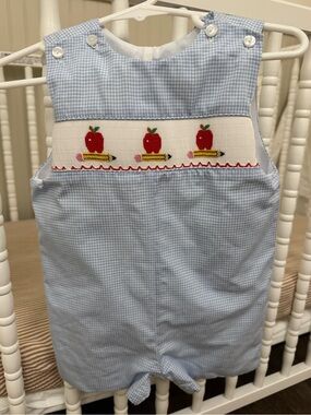Petit Bebe Smocked Apple & Pencil Jon Jon